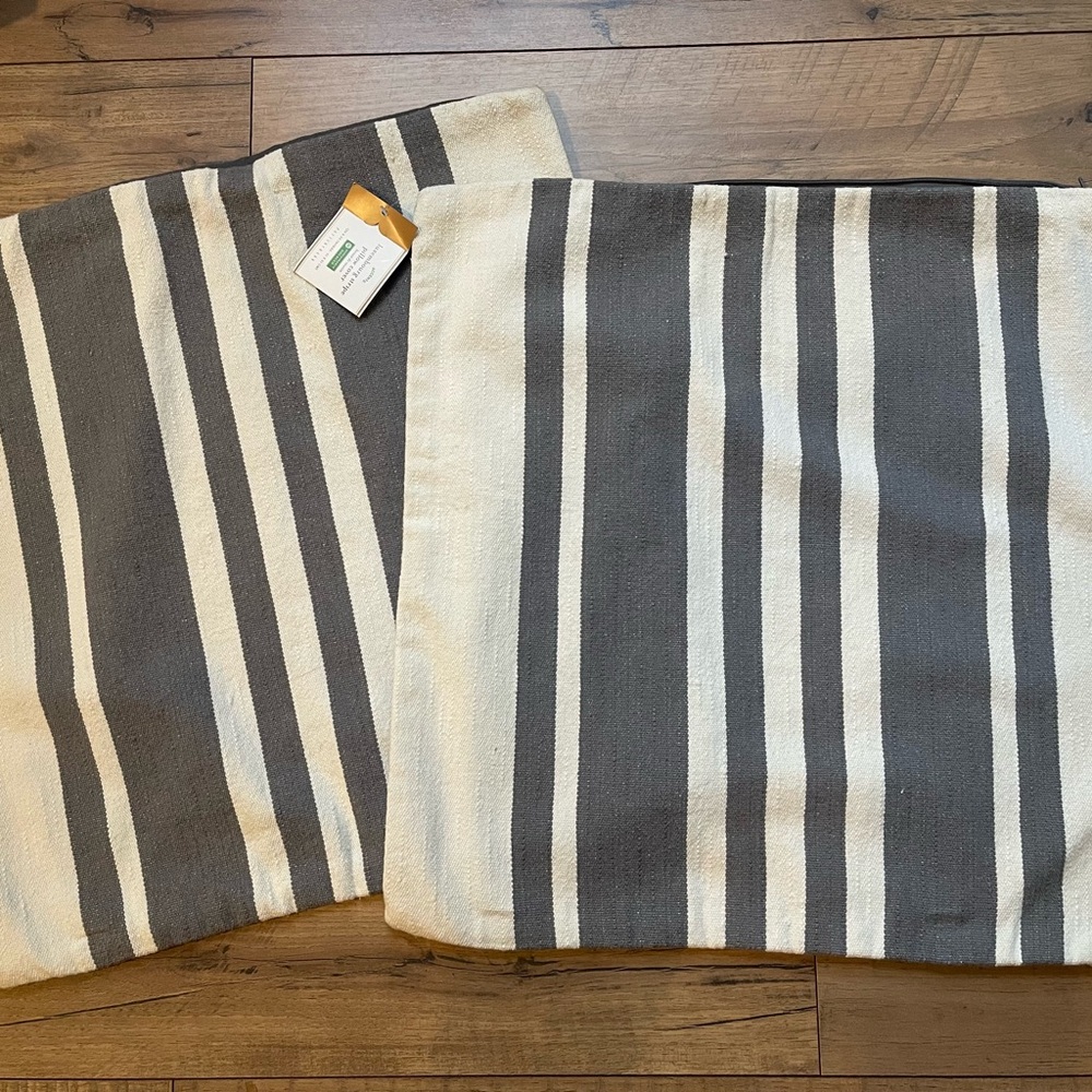 Pottery Barn gray and Ivory Striped Pillow covers -  2 NWT